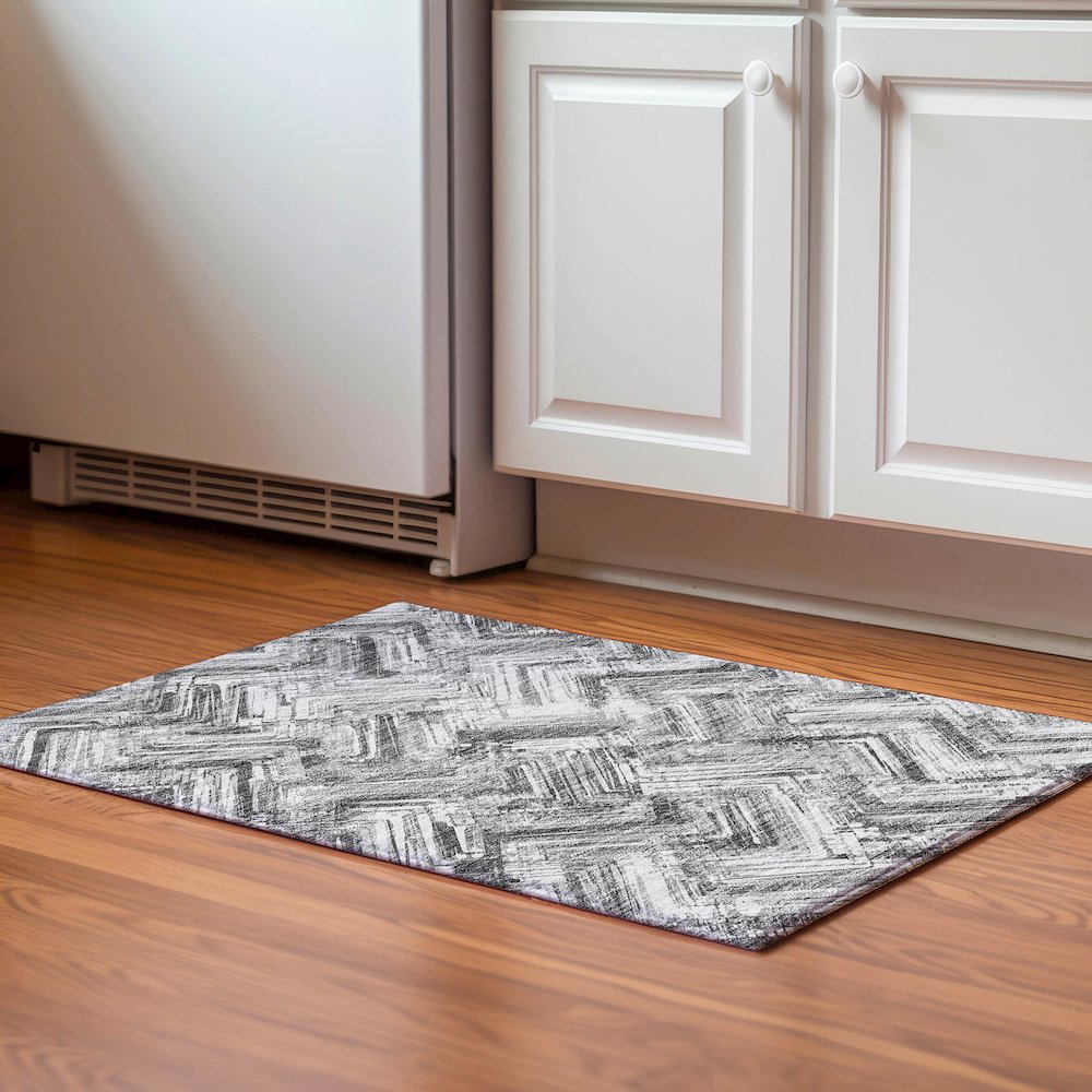 Premium Machine Washable Mayfield  Gray 1'8" x 2'6" Rug. Picture 5