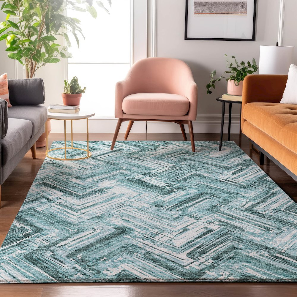 Premium Machine Washable Mayfield  Teal 2'6" x 3'10" Rug. Picture 5