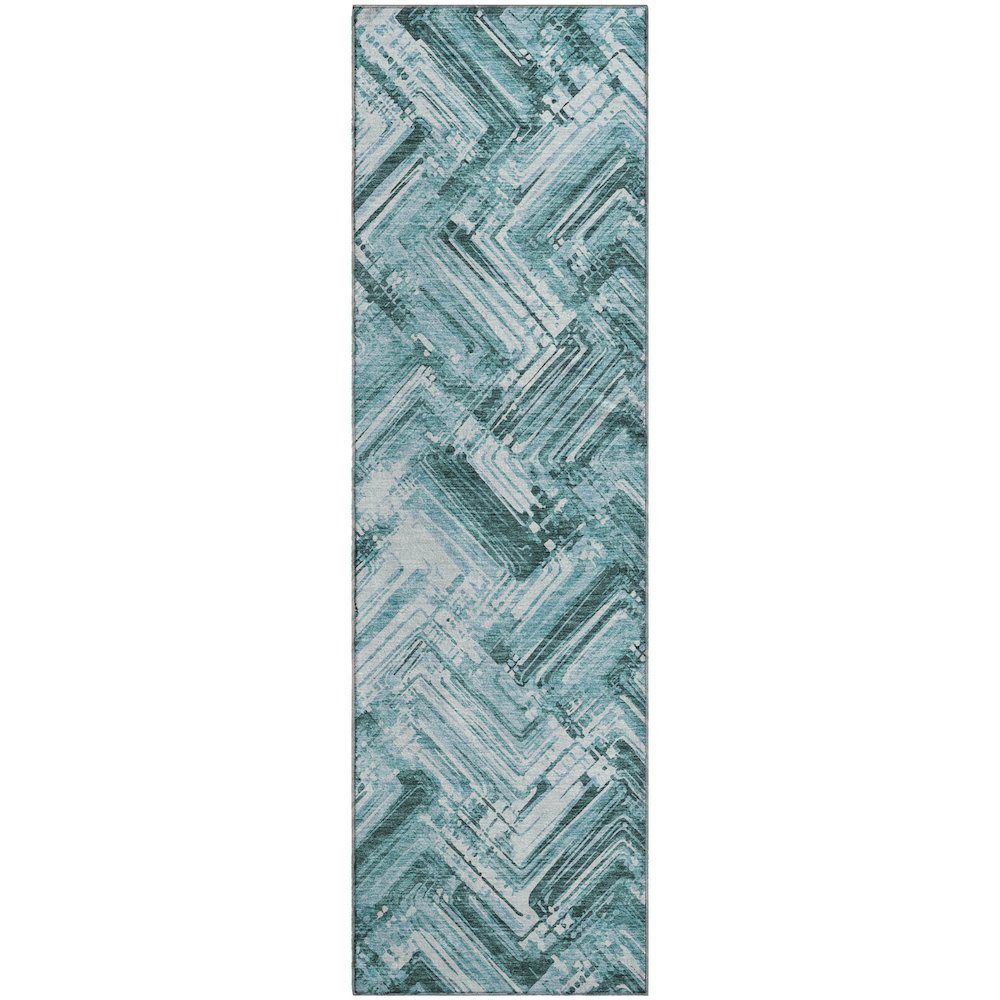 Premium Machine Washable Mayfield  Teal 2'3" x 7'6" Runner Rug. Picture 1