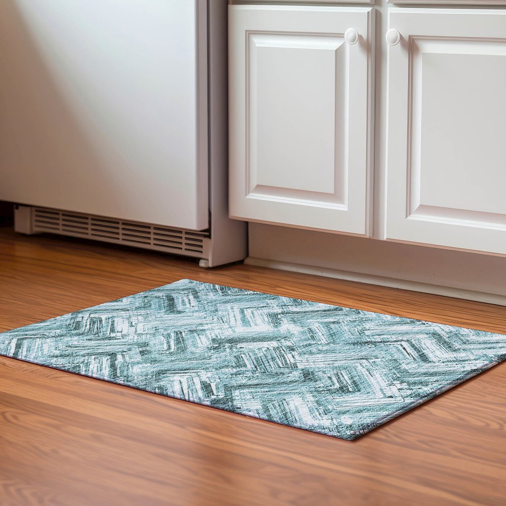 Premium Machine Washable Mayfield  Teal 1'8" x 2'6" Rug. Picture 5