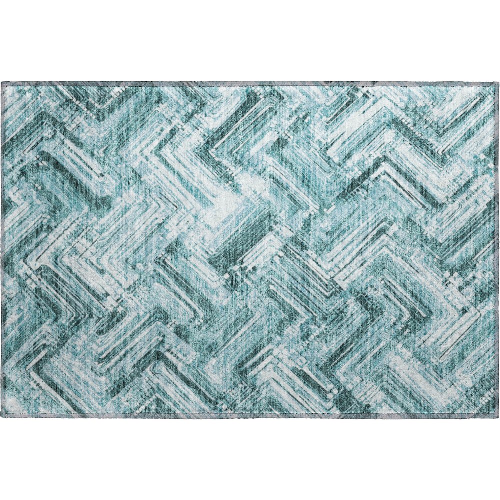 Premium Machine Washable Mayfield  Teal 1'8" x 2'6" Rug. Picture 1