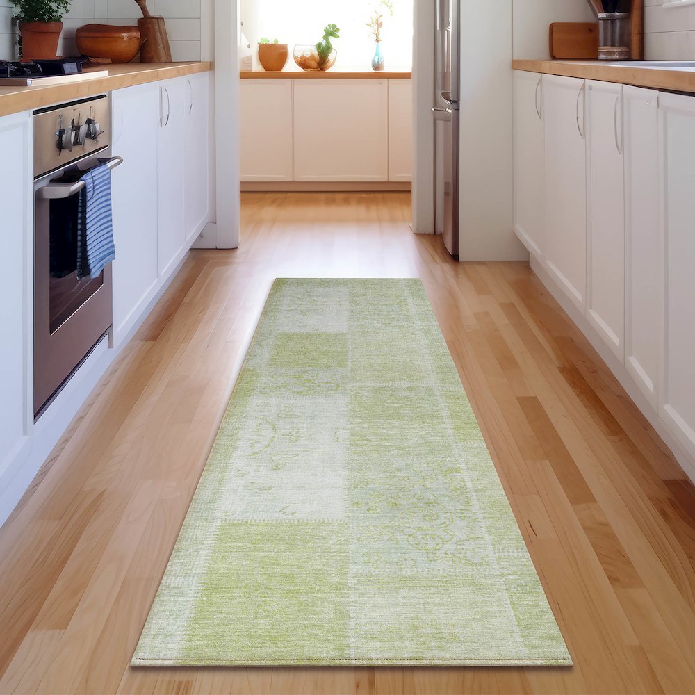 Premium Machine Washable Mayfield  Aloe 2'3" x 7'6" Runner Rug. Picture 5