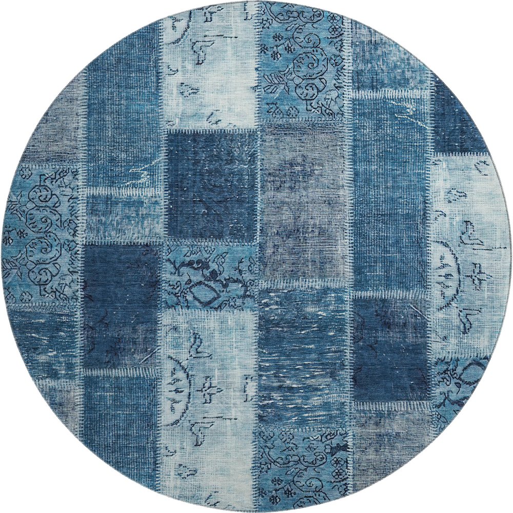 Premium Machine Washable Mayfield  Blue 8' x 8' Round Rug. Picture 1