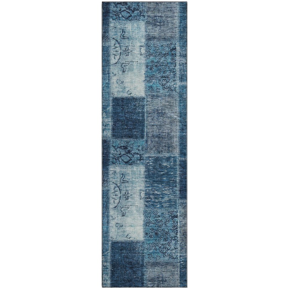 Premium Machine Washable Mayfield  Blue 2'3" x 7'6" Runner Rug. Picture 1