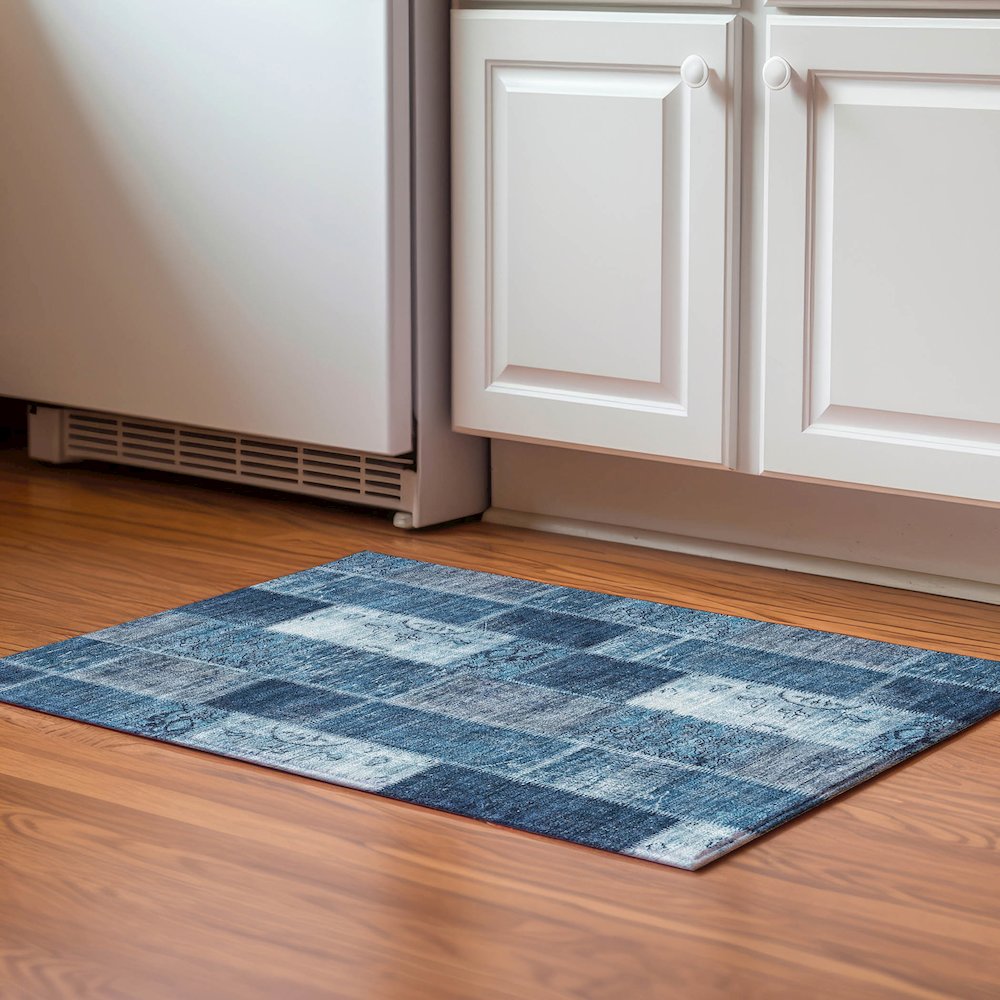 Premium Machine Washable Mayfield  Blue 1'8" x 2'6" Rug. Picture 5
