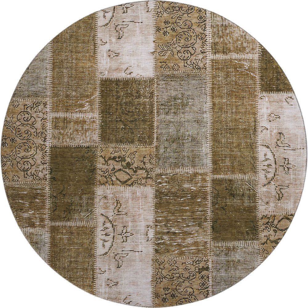 Premium Machine Washable Mayfield  Brown 8' x 8' Round Rug. Picture 1