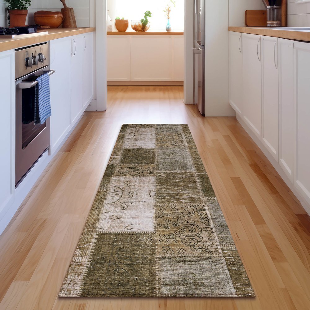 Premium Machine Washable Mayfield  Brown 2'3" x 7'6" Runner Rug. Picture 5