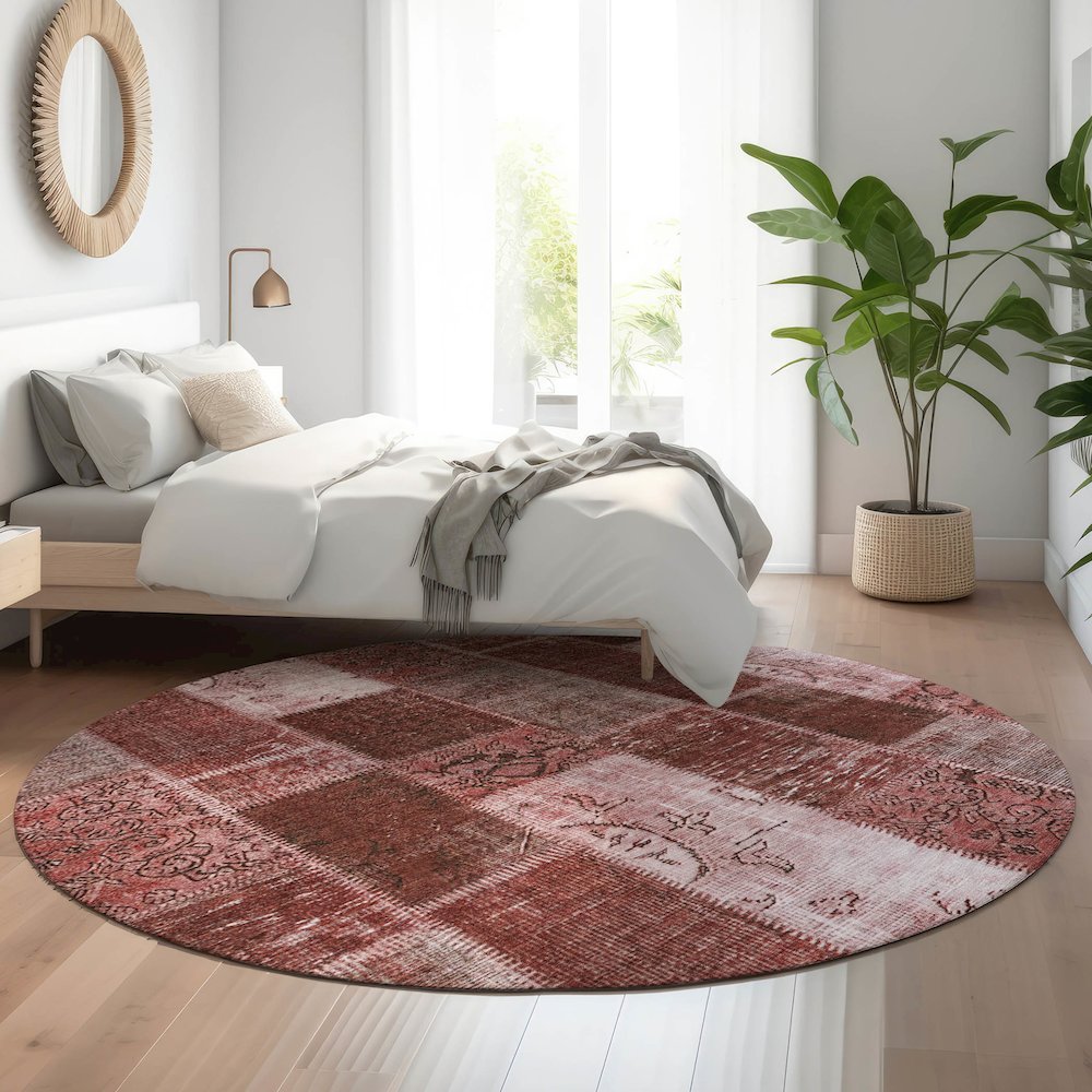 Premium Machine Washable Mayfield  Burgundy 8' x 8' Round Rug. Picture 5