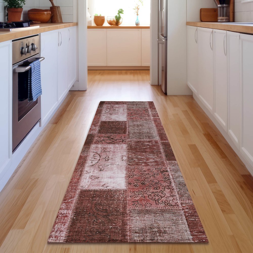 Premium Machine Washable Mayfield  Burgundy 2'3" x 7'6" Runner Rug. Picture 5