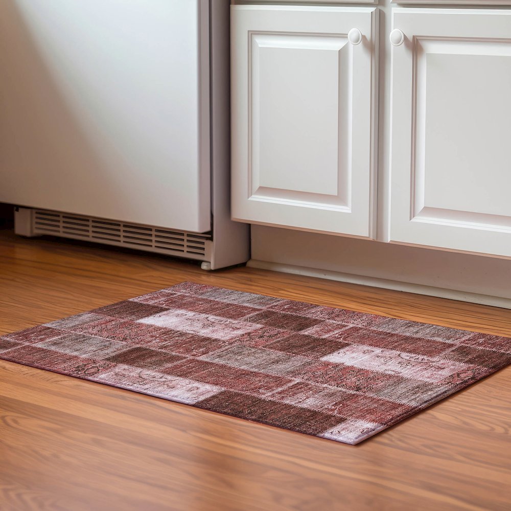 Premium Machine Washable Mayfield  Burgundy 1'8" x 2'6" Rug. Picture 5
