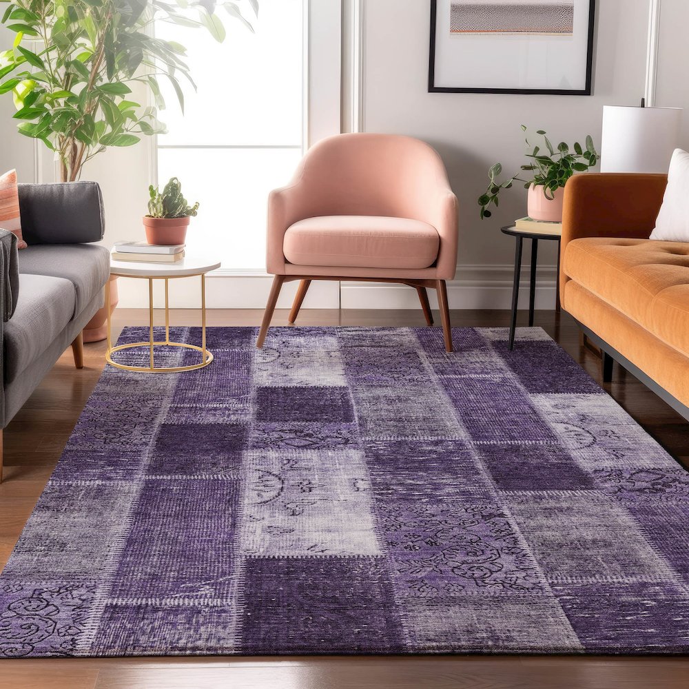 Premium Machine Washable Mayfield  Purple 2'6" x 3'10" Rug. Picture 5