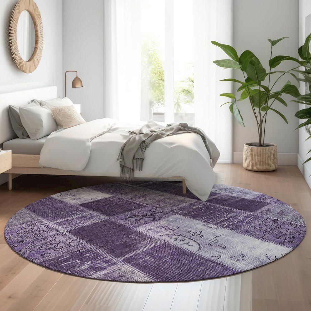 Premium Machine Washable Mayfield  Purple 8' x 8' Round Rug. Picture 5