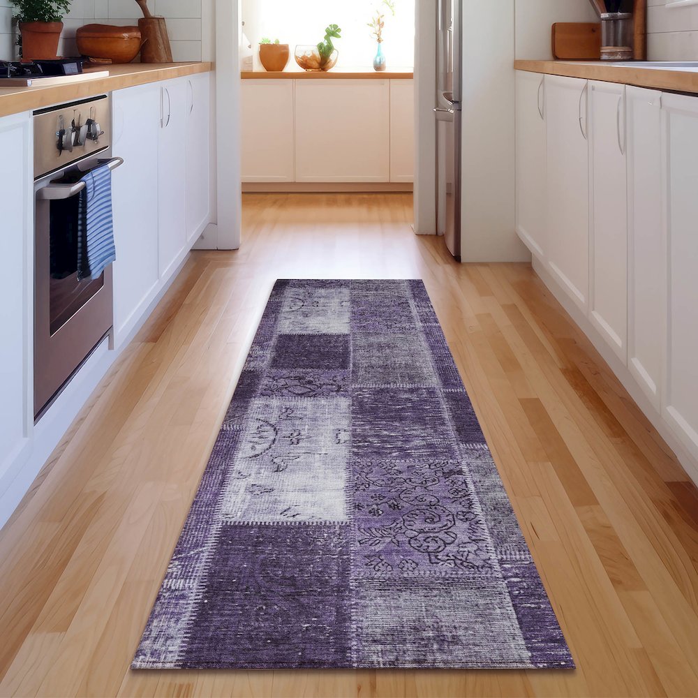 Premium Machine Washable Mayfield  Purple 2'3" x 7'6" Runner Rug. Picture 5