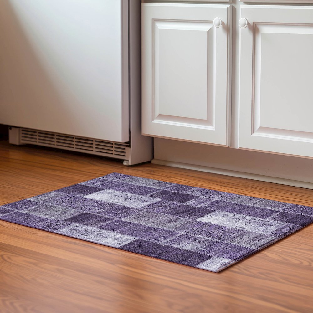 Premium Machine Washable Mayfield  Purple 1'8" x 2'6" Rug. Picture 5