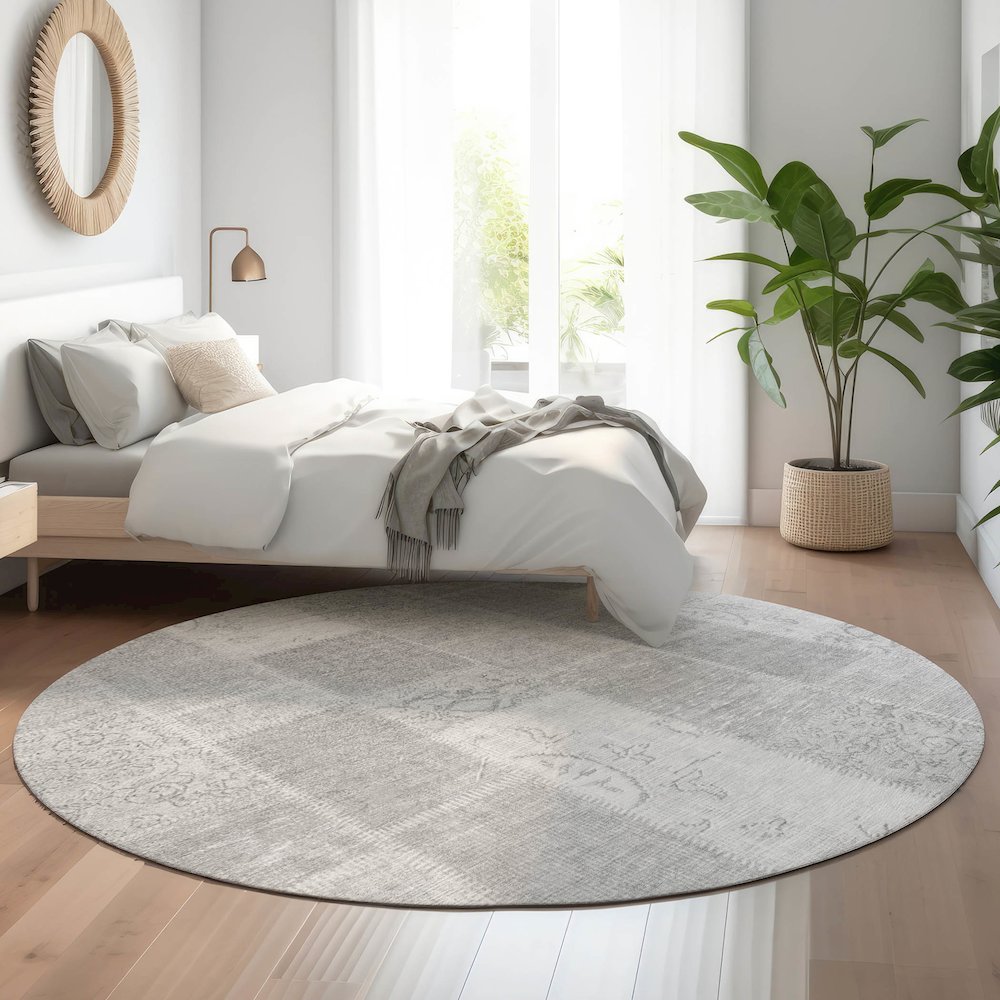 Premium Machine Washable Mayfield  Silver 8' x 8' Round Rug. Picture 5