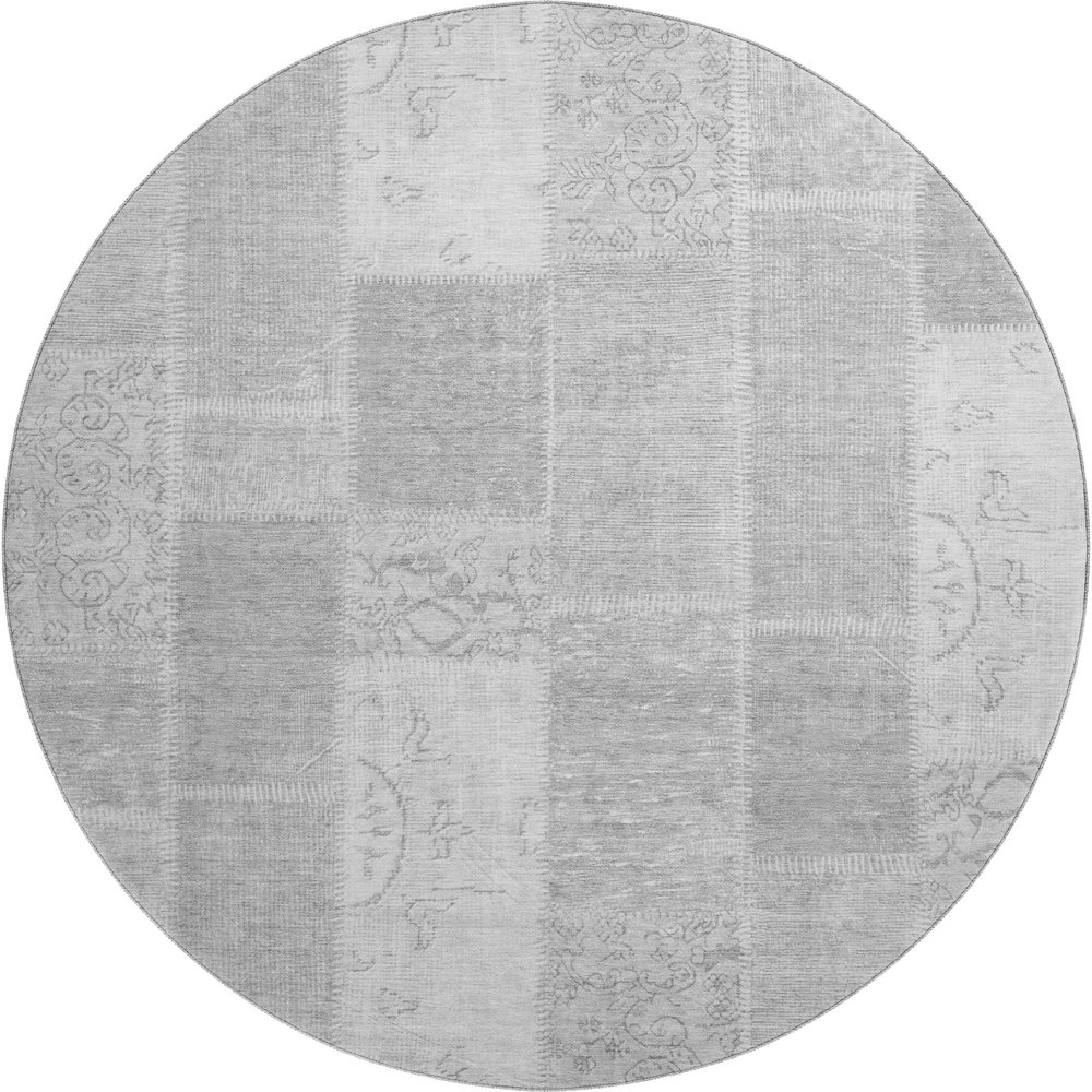 Premium Machine Washable Mayfield  Silver 8' x 8' Round Rug. Picture 1