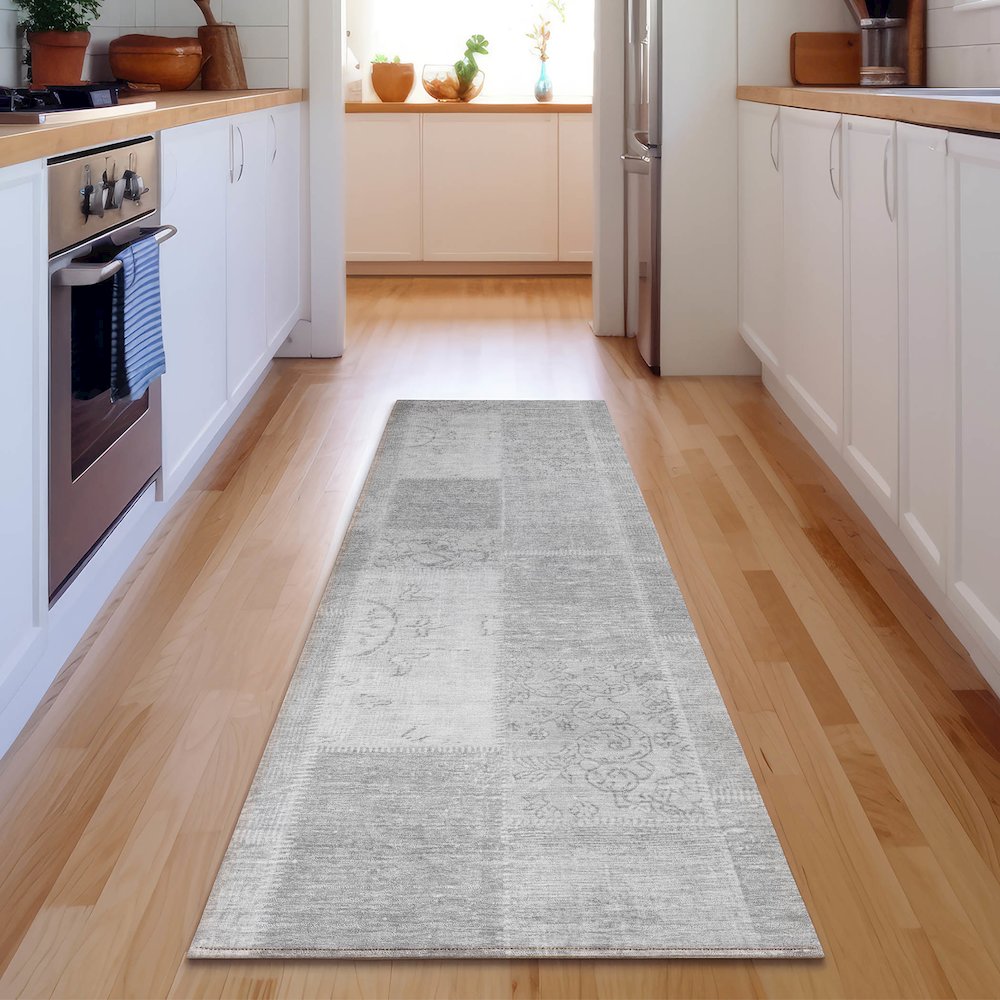 Premium Machine Washable Mayfield  Silver 2'3" x 7'6" Runner Rug. Picture 5