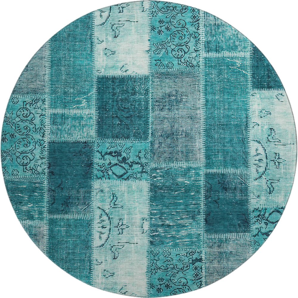Premium Machine Washable Mayfield  Teal 8' x 8' Round Rug. Picture 1