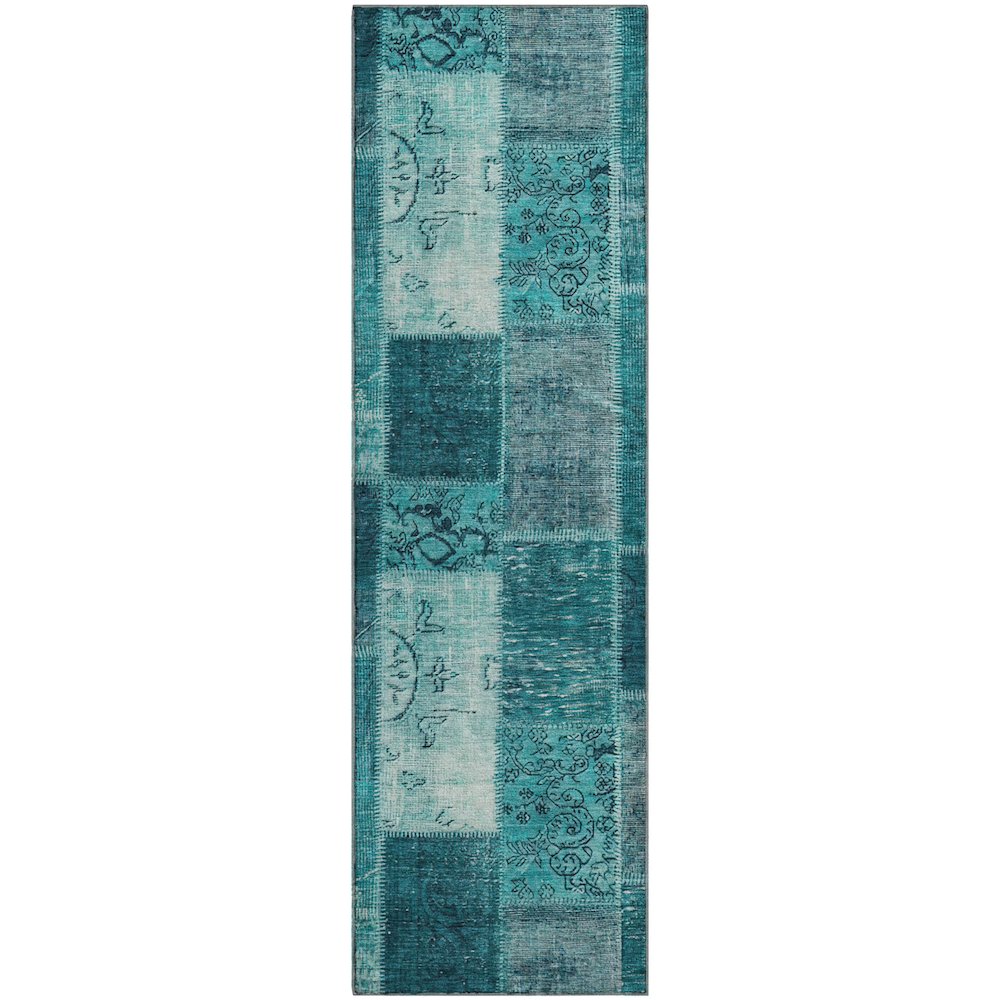 Premium Machine Washable Mayfield  Teal 2'3" x 7'6" Runner Rug. Picture 1