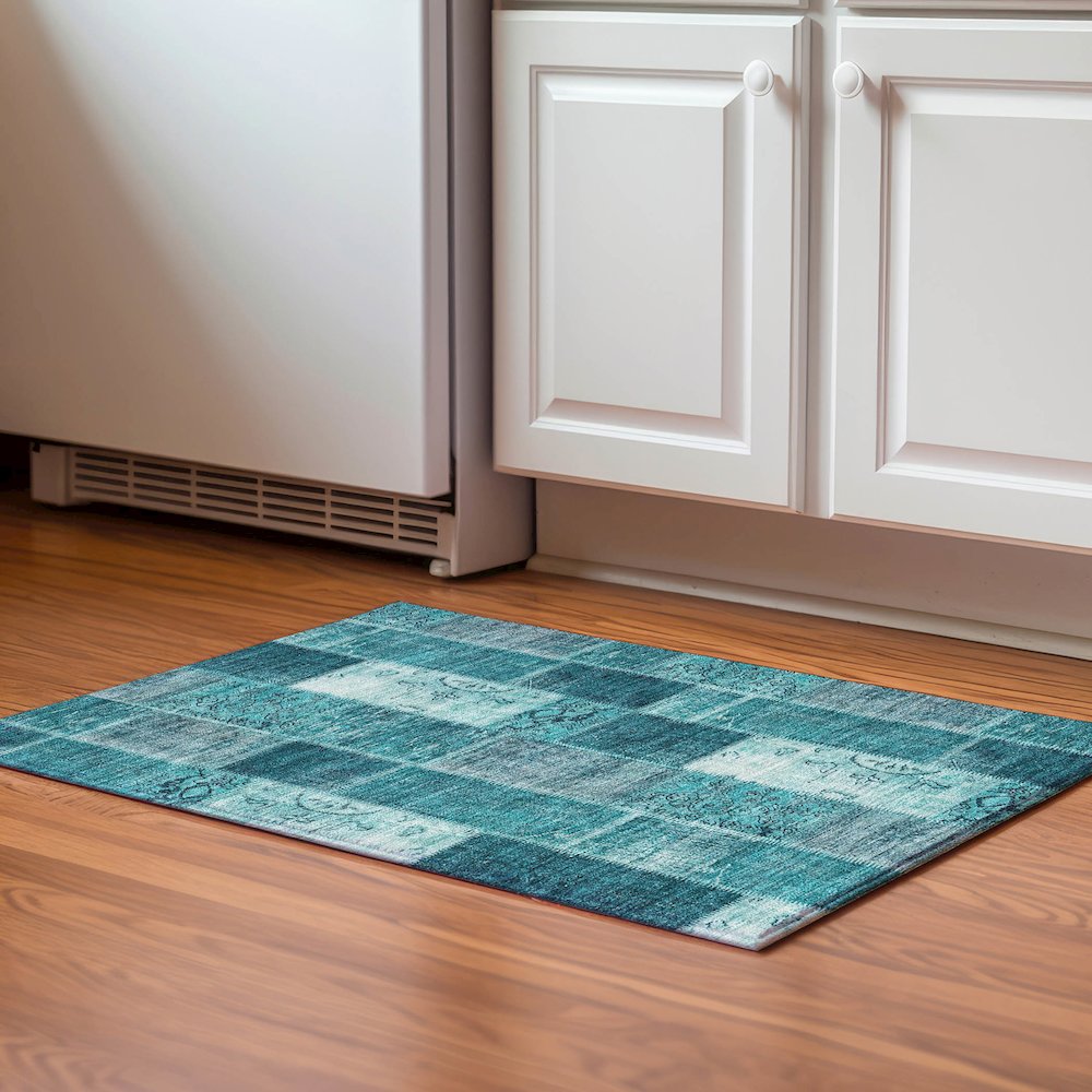 Premium Machine Washable Mayfield  Teal 1'8" x 2'6" Rug. Picture 5
