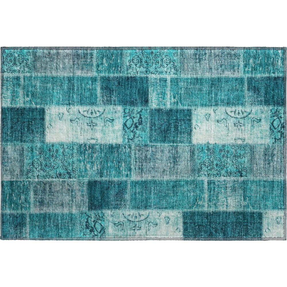 Premium Machine Washable Mayfield  Teal 1'8" x 2'6" Rug. Picture 1