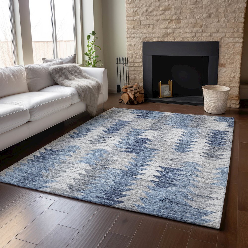 Premium Machine Washable Mayfield  Blue 2'6" x 3'10" Rug. Picture 6