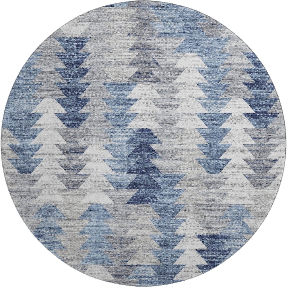 Premium Machine Washable Mayfield  Blue 8' x 8' Round Rug. Picture 1