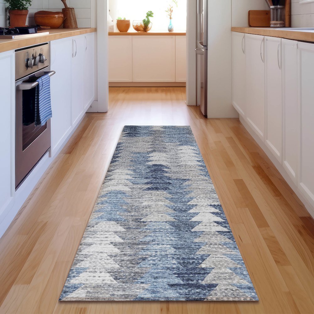 Premium Machine Washable Mayfield  Blue 2'3" x 7'6" Runner Rug. Picture 5