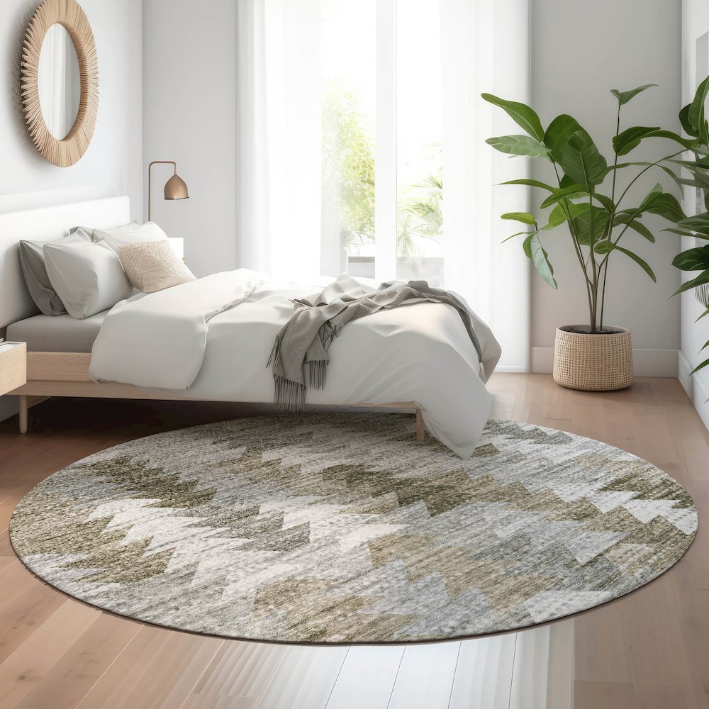 Premium Machine Washable Mayfield  Brown 8' x 8' Round Rug. Picture 5