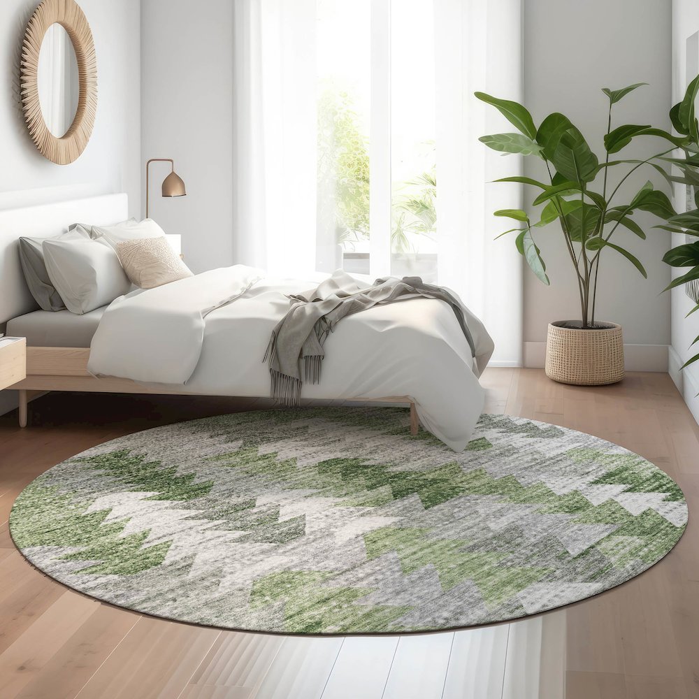 Premium Machine Washable Mayfield  Green 8' x 8' Round Rug. Picture 5
