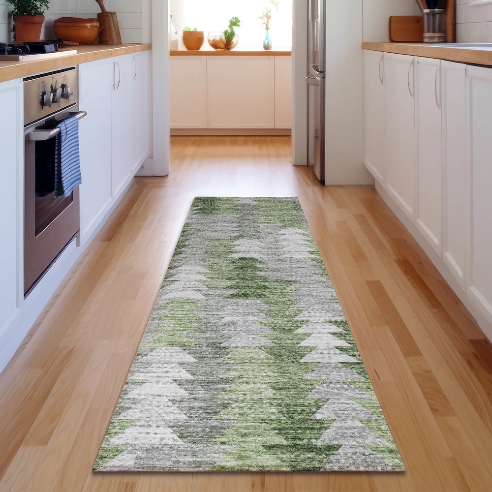 Premium Machine Washable Mayfield  Green 2'3" x 7'6" Runner Rug. Picture 5