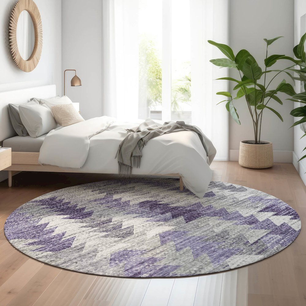 Premium Machine Washable Mayfield  Purple 8' x 8' Round Rug. Picture 5