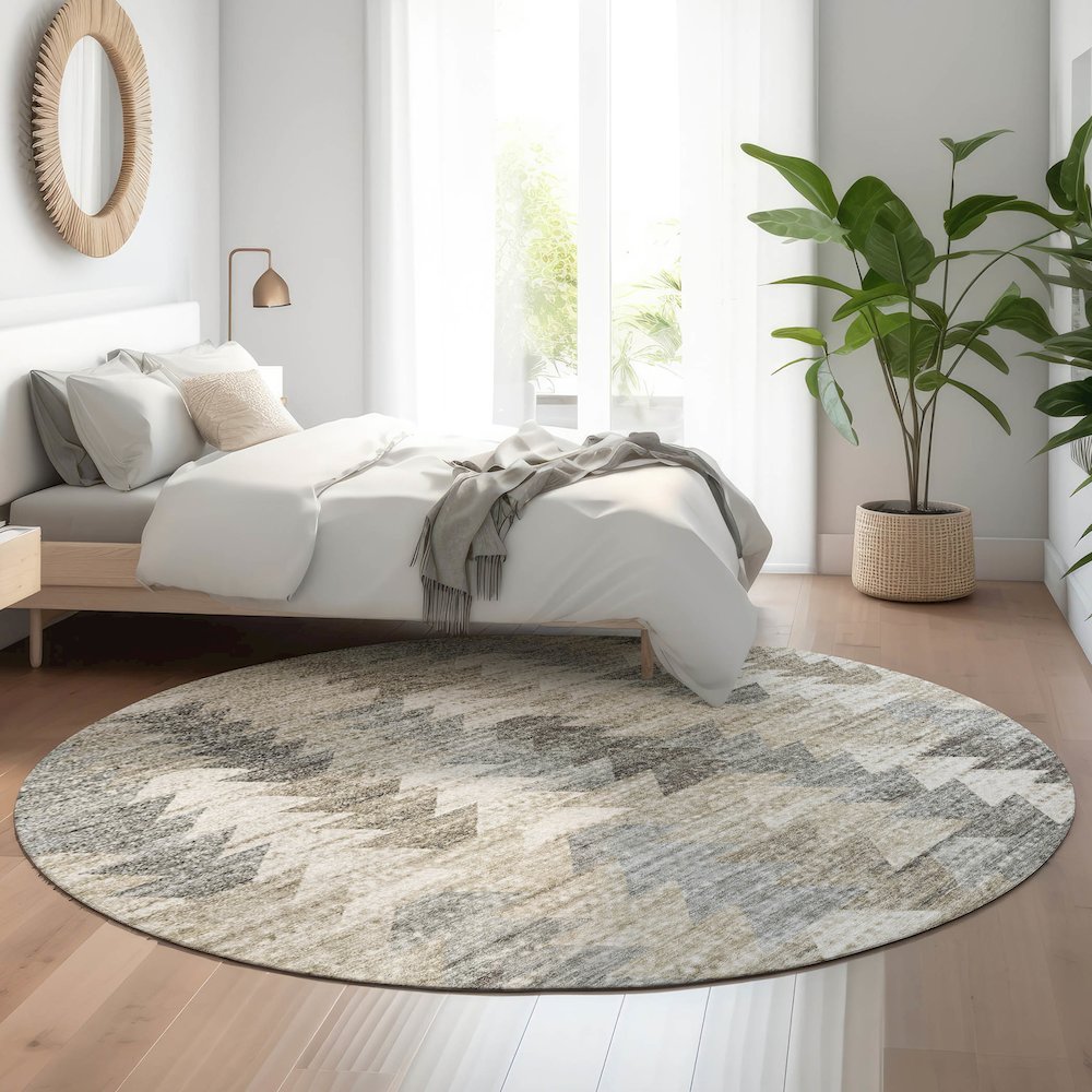 Premium Machine Washable Mayfield  Taupe 8' x 8' Round Rug. Picture 5