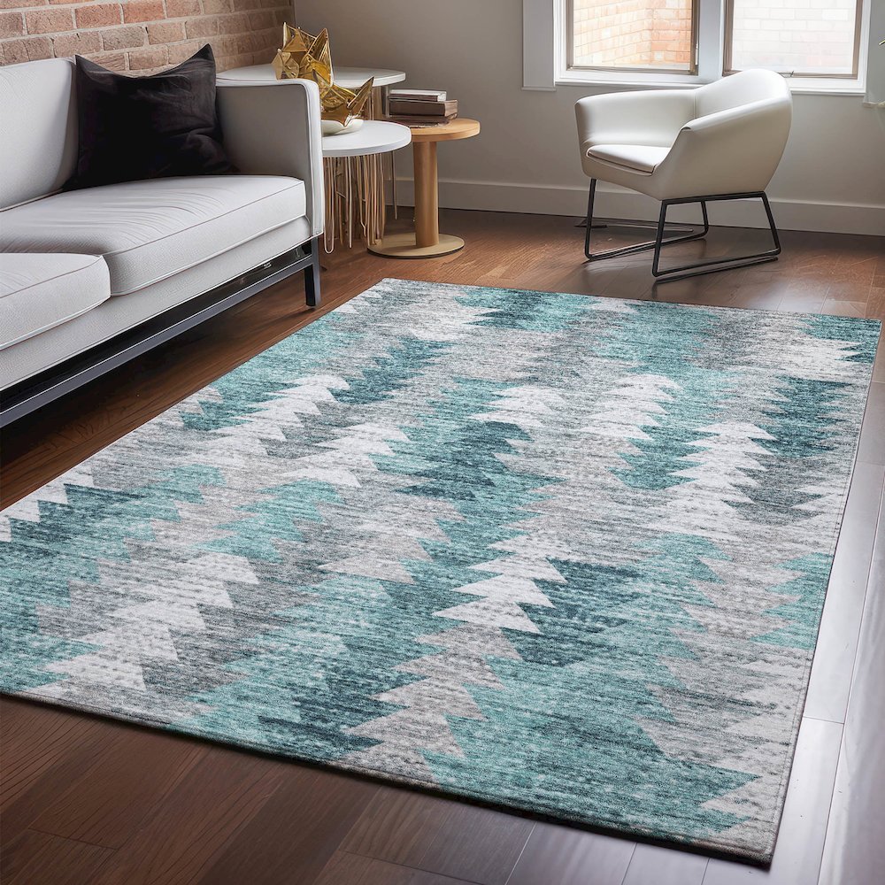 Premium Machine Washable Mayfield  Teal 2'6" x 3'10" Rug. Picture 5
