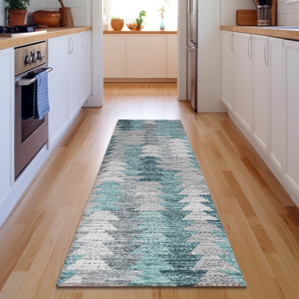 Premium Machine Washable Mayfield  Teal 2'3" x 7'6" Runner Rug. Picture 5