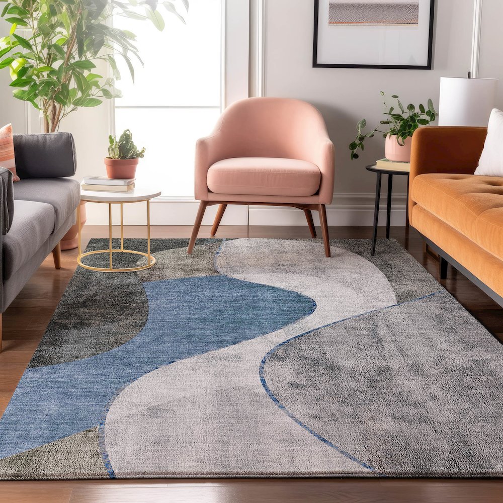 Premium Machine Washable Mayfield  Blue 2'6" x 3'10" Rug. Picture 5