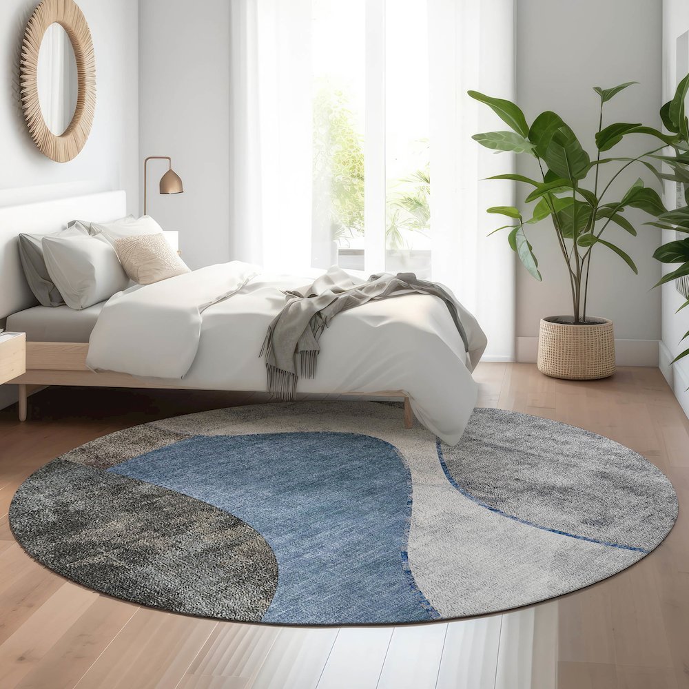 Premium Machine Washable Mayfield  Blue 8' x 8' Round Rug. Picture 5