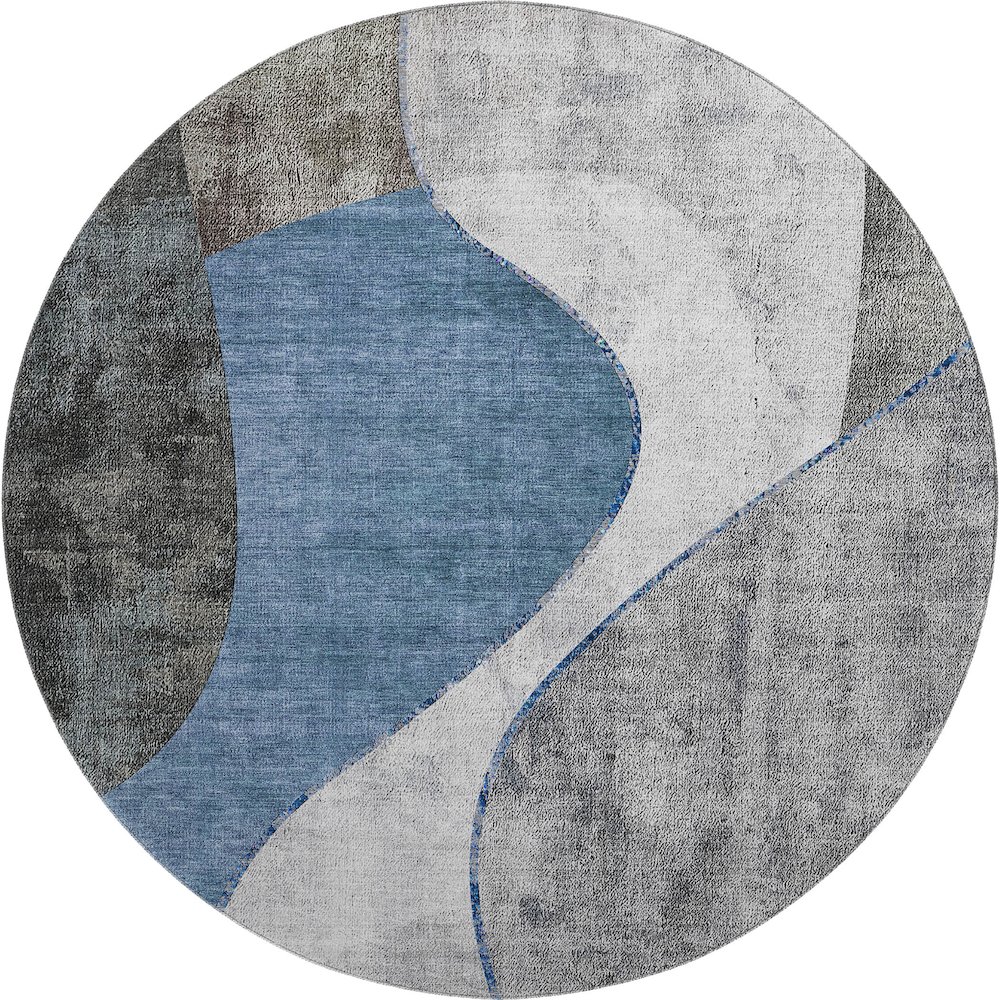 Premium Machine Washable Mayfield  Blue 8' x 8' Round Rug. Picture 1
