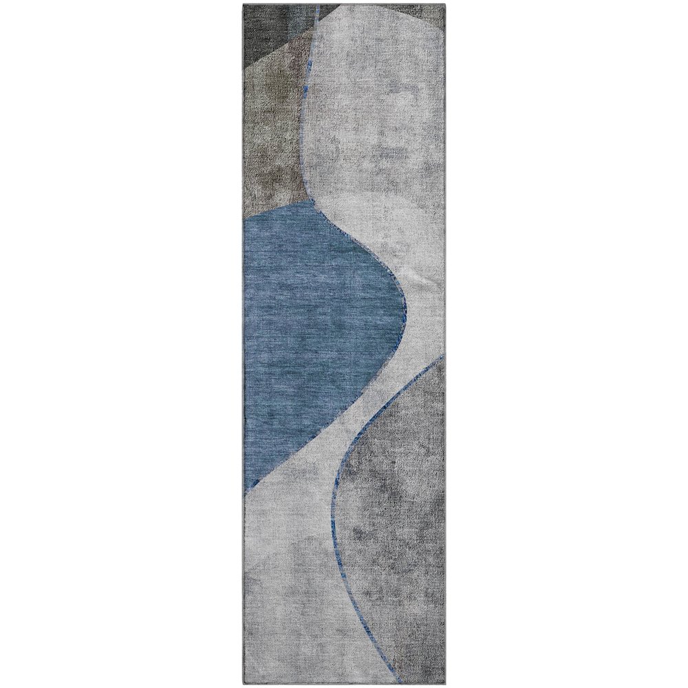 Premium Machine Washable Mayfield  Blue 2'3" x 7'6" Runner Rug. Picture 1