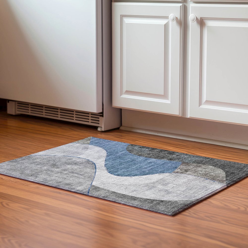 Premium Machine Washable Mayfield  Blue 1'8" x 2'6" Rug. Picture 5