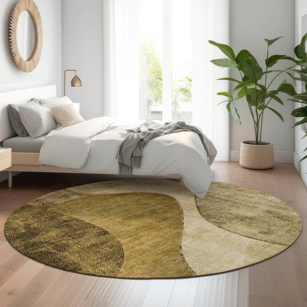 Premium Machine Washable Mayfield  Brown 8' x 8' Round Rug. Picture 5