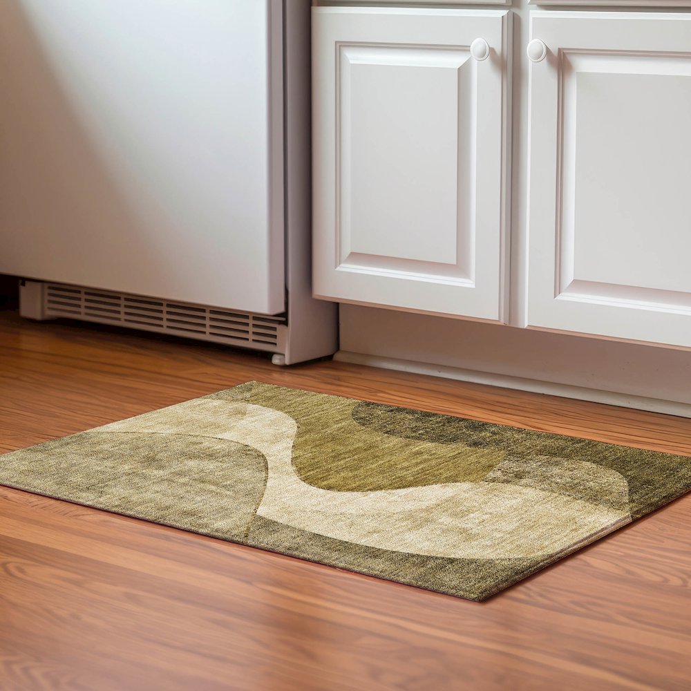 Premium Machine Washable Mayfield  Brown 1'8" x 2'6" Rug. Picture 5