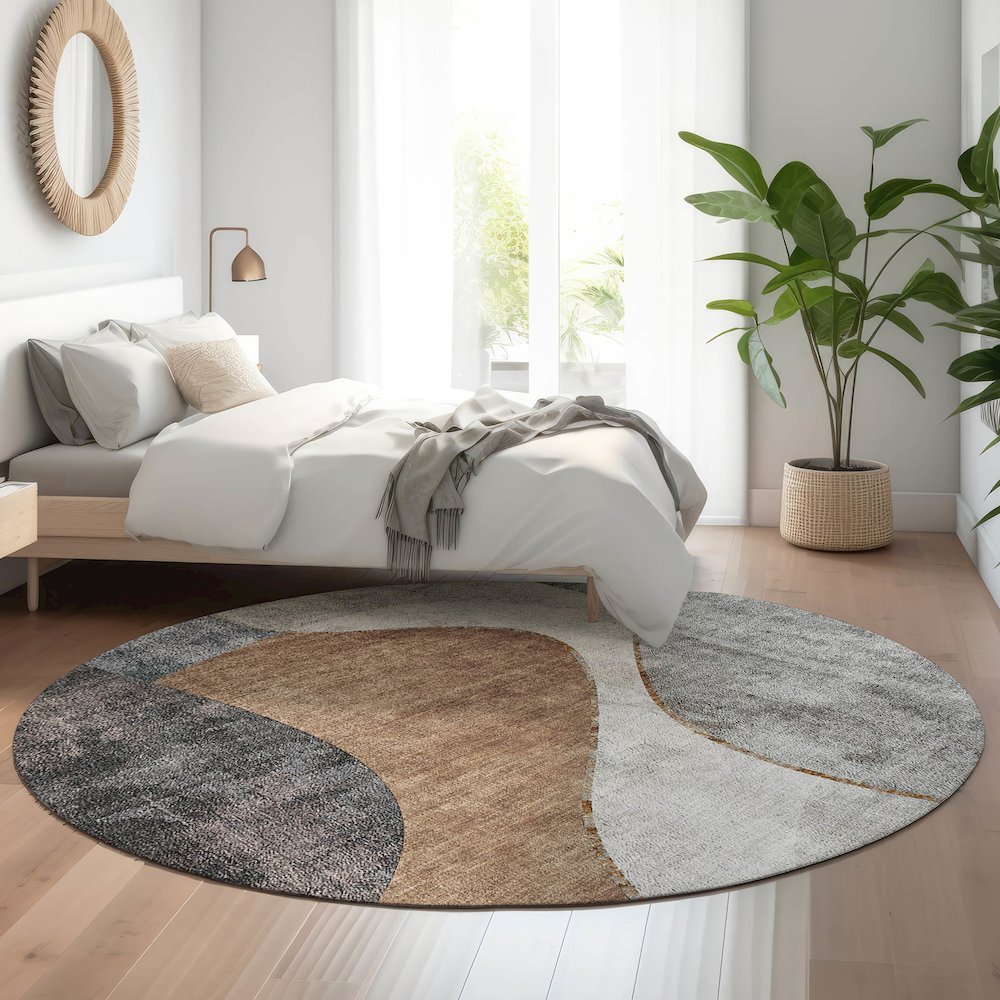 Premium Machine Washable Mayfield  Gray 8' x 8' Round Rug. Picture 5