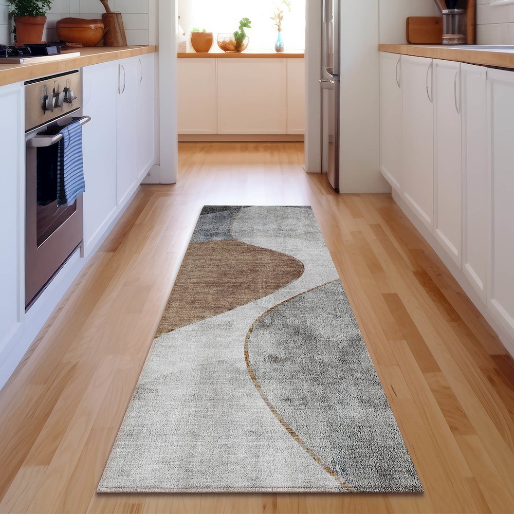 Premium Machine Washable Mayfield  Gray 2'3" x 7'6" Runner Rug. Picture 5