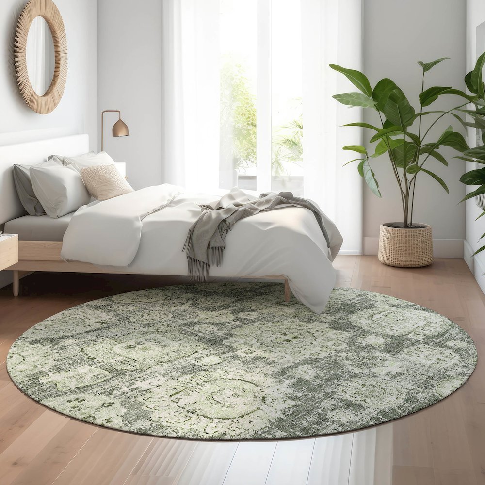 Premium Machine Washable Mayfield  Aloe 8' x 8' Round Rug. Picture 5