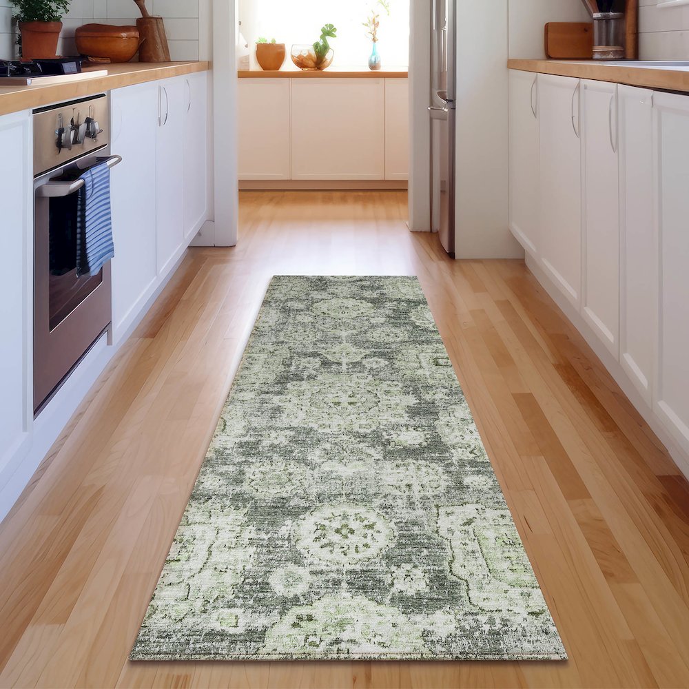 Premium Machine Washable Mayfield  Aloe 2'3" x 7'6" Runner Rug. Picture 5