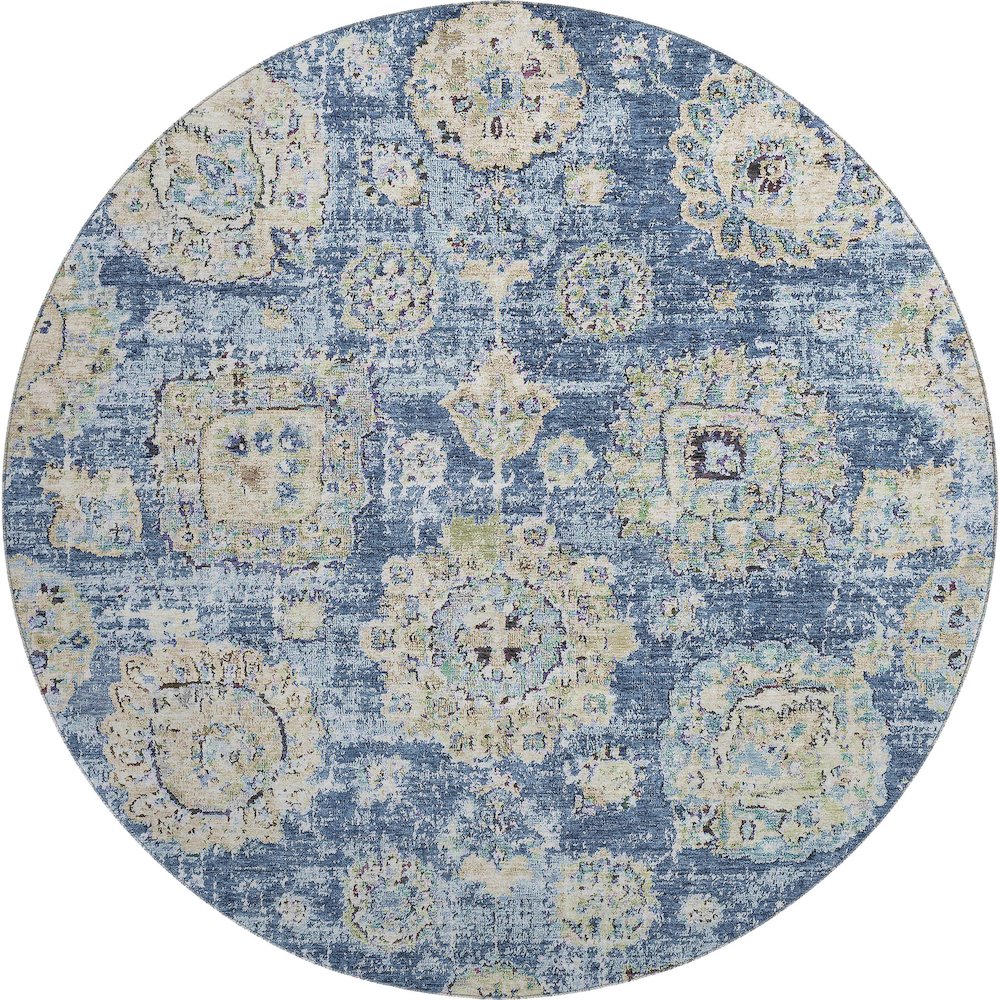 Premium Machine Washable Mayfield  Blue 8' x 8' Round Rug. Picture 1