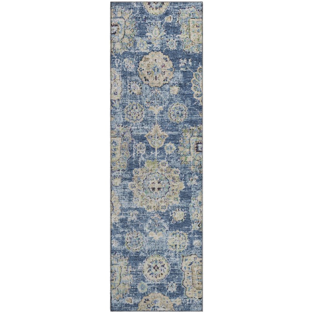 Premium Machine Washable Mayfield  Blue 2'3" x 7'6" Runner Rug. Picture 1