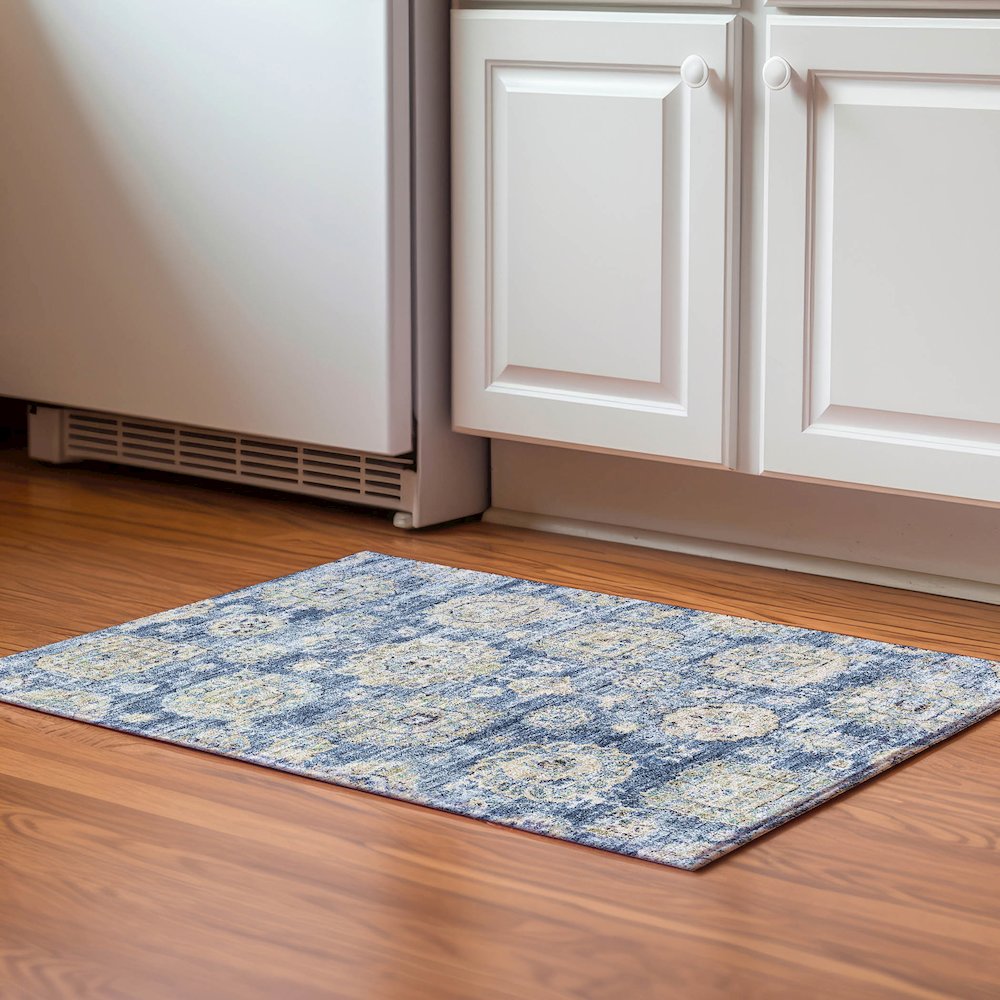 Premium Machine Washable Mayfield  Blue 1'8" x 2'6" Rug. Picture 5