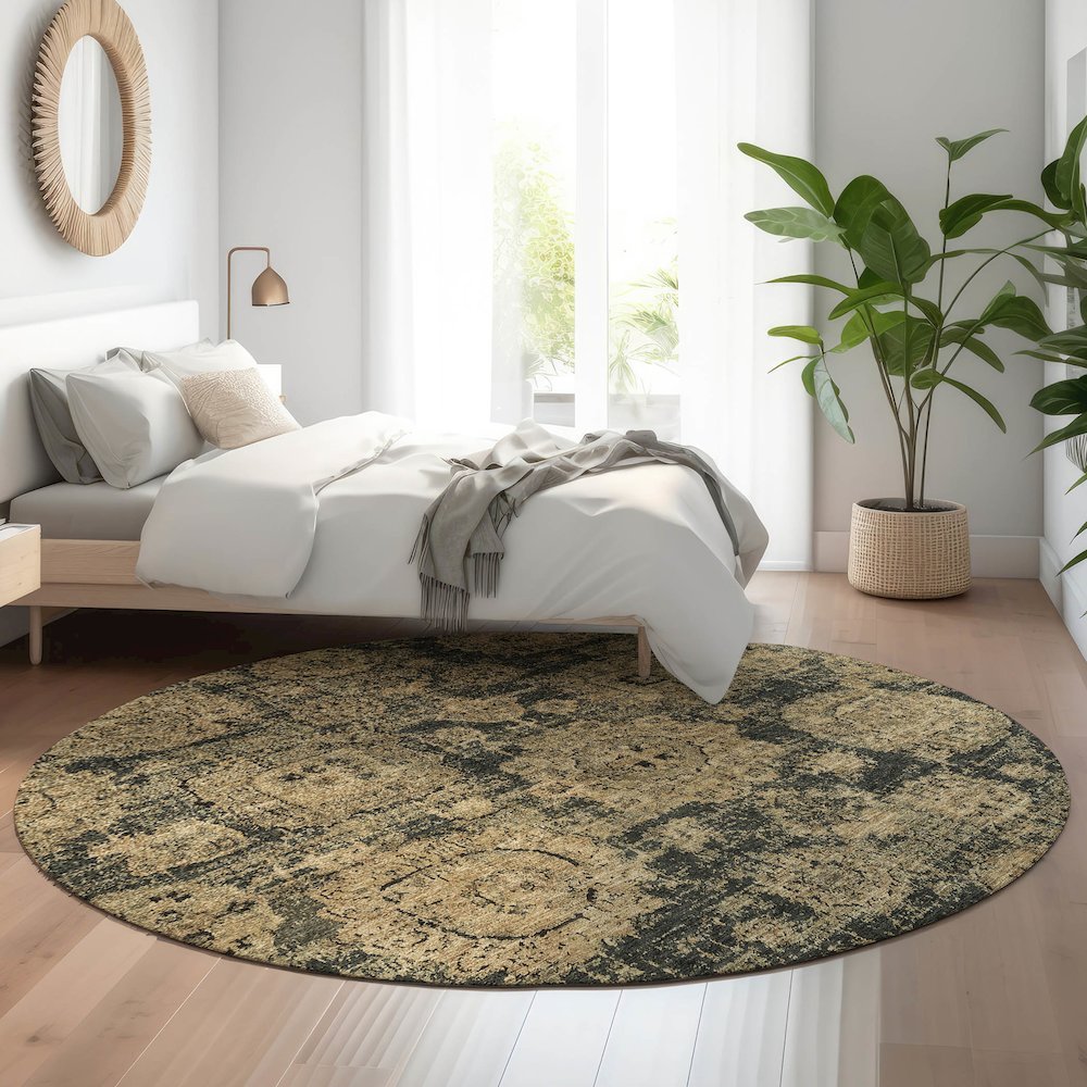 Premium Machine Washable Mayfield  Charcoal 8' x 8' Round Rug. Picture 5